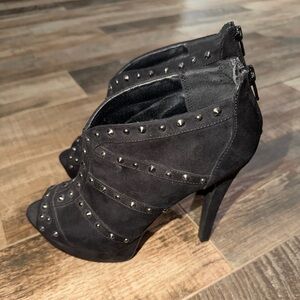 GUESS Black Studded Peep Toe Ankle Booties